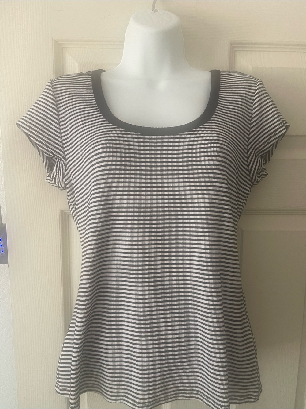 White House Black Market Black & White Striped Scoop Neck Tee
